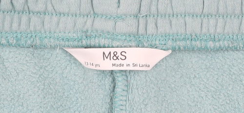 Marks and Spencer Girls Blue Jogger Sweatpants 13-14 Years Fleece Lined