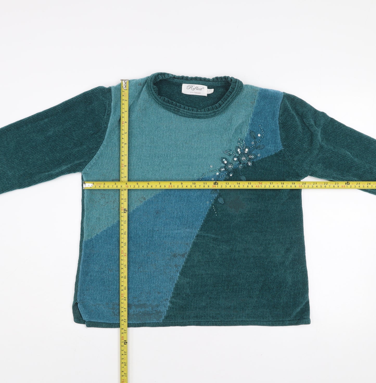 Reflex Women's Green Beaded Knit Pullover Jumper Size M