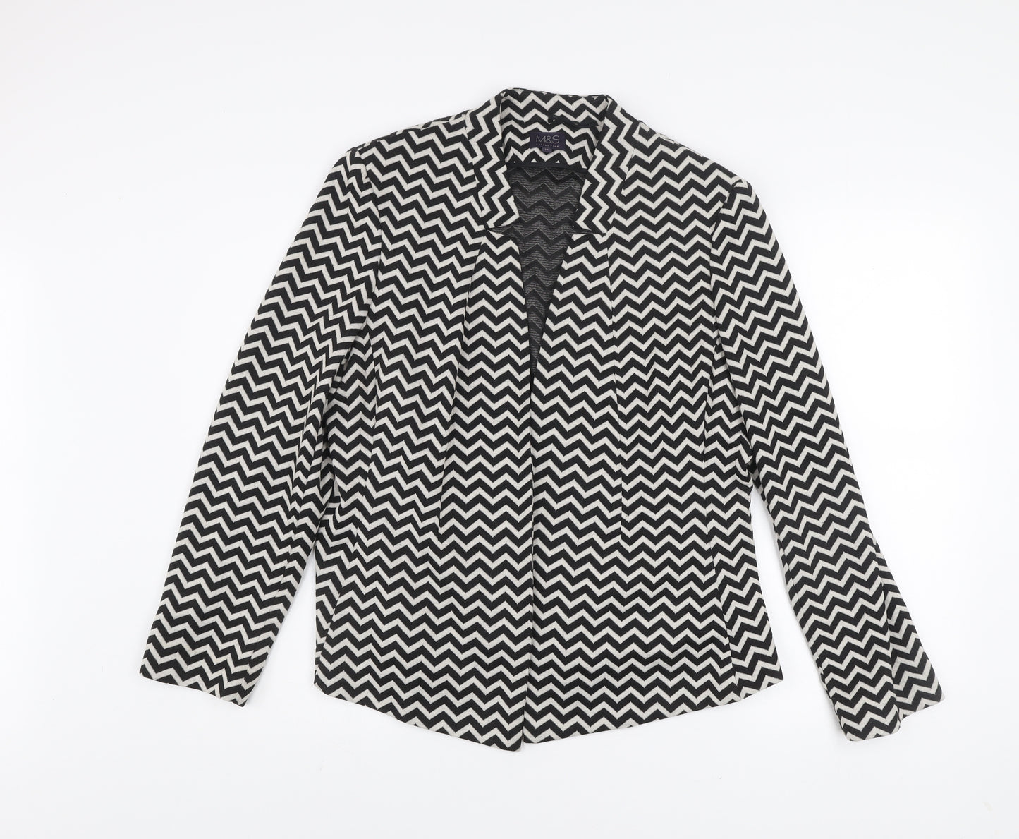 Marks and Spencer Women's Black Geometric Knit Blazer Size 16