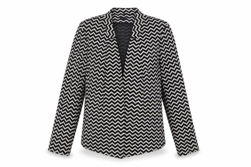 Front view of Marks & Spencer Women's Black Geometric Knit Blazer, size 16