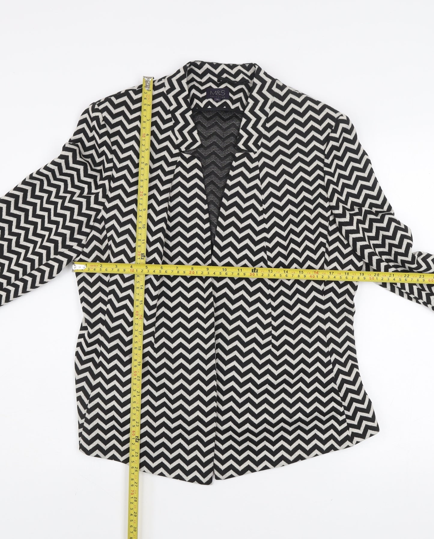 Marks and Spencer Women's Black Geometric Knit Blazer Size 16