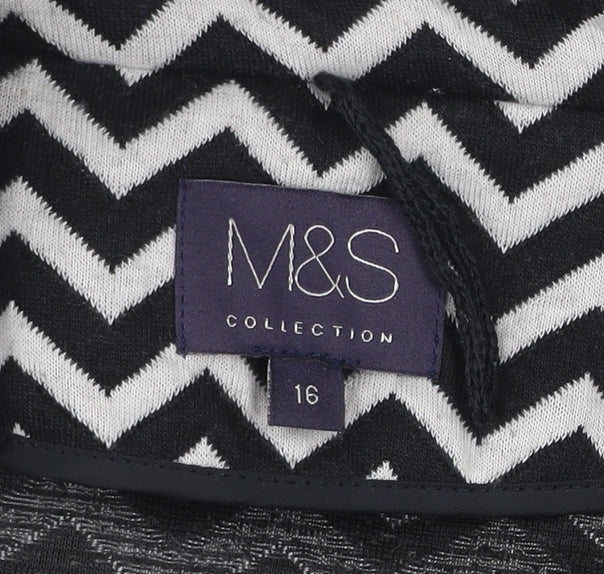 Marks and Spencer Women's Black Geometric Knit Blazer Size 16