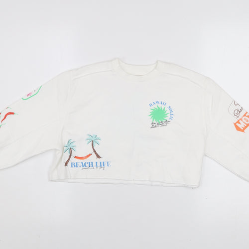 Marks and Spencer Girls White Graphic Crew Neck Sweatshirt 6-7 Years