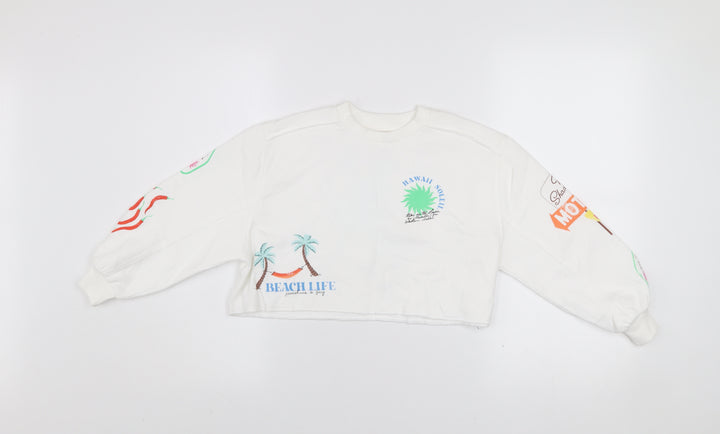 Marks and Spencer Girls White Graphic Crew Neck Sweatshirt 6-7 Years