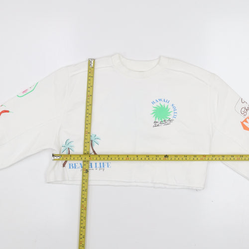 Marks and Spencer Girls White Graphic Crew Neck Sweatshirt 6-7 Years
