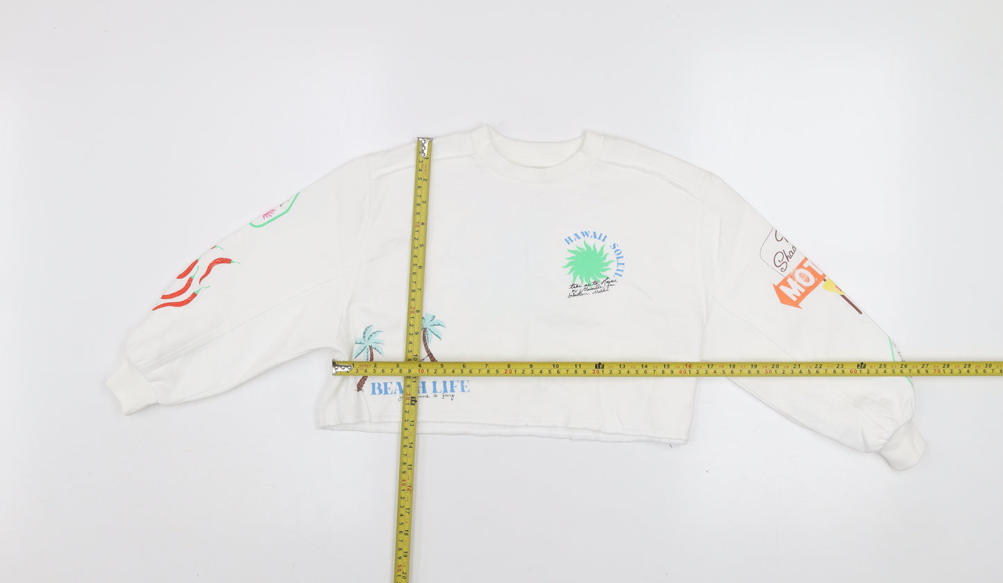Marks and Spencer Girls White Graphic Crew Neck Sweatshirt 6-7 Years