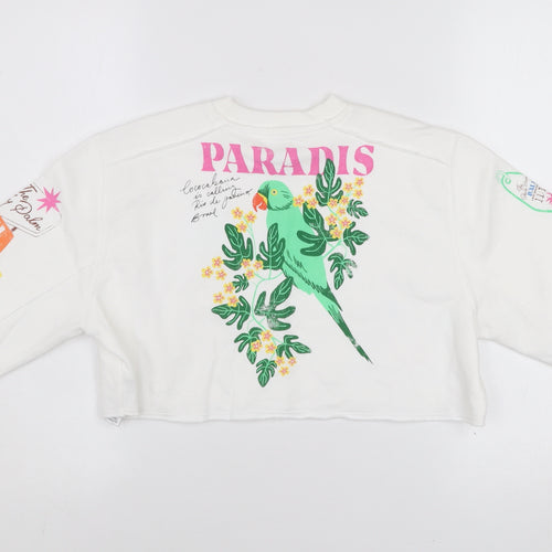 Marks and Spencer Girls White Graphic Crew Neck Sweatshirt 6-7 Years