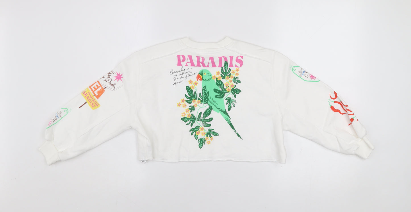 Marks and Spencer Girls White Graphic Crew Neck Sweatshirt 6-7 Years