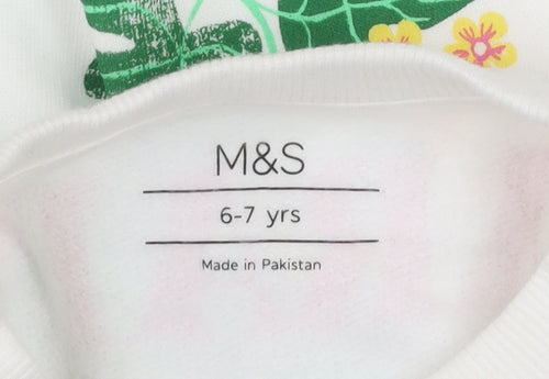 Marks and Spencer Girls White Graphic Crew Neck Sweatshirt 6-7 Years