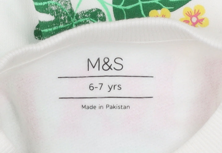 Marks and Spencer Girls White Graphic Crew Neck Sweatshirt 6-7 Years