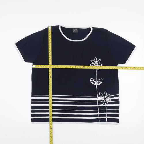 Avant Garde Women's Blue Striped Embroidered T-Shirt Size L