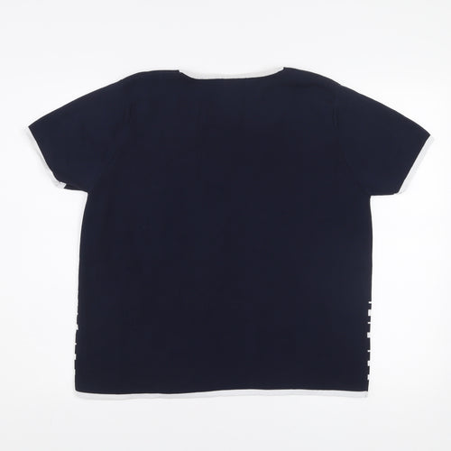 Avant Garde Women's Blue Striped Embroidered T-Shirt Size L