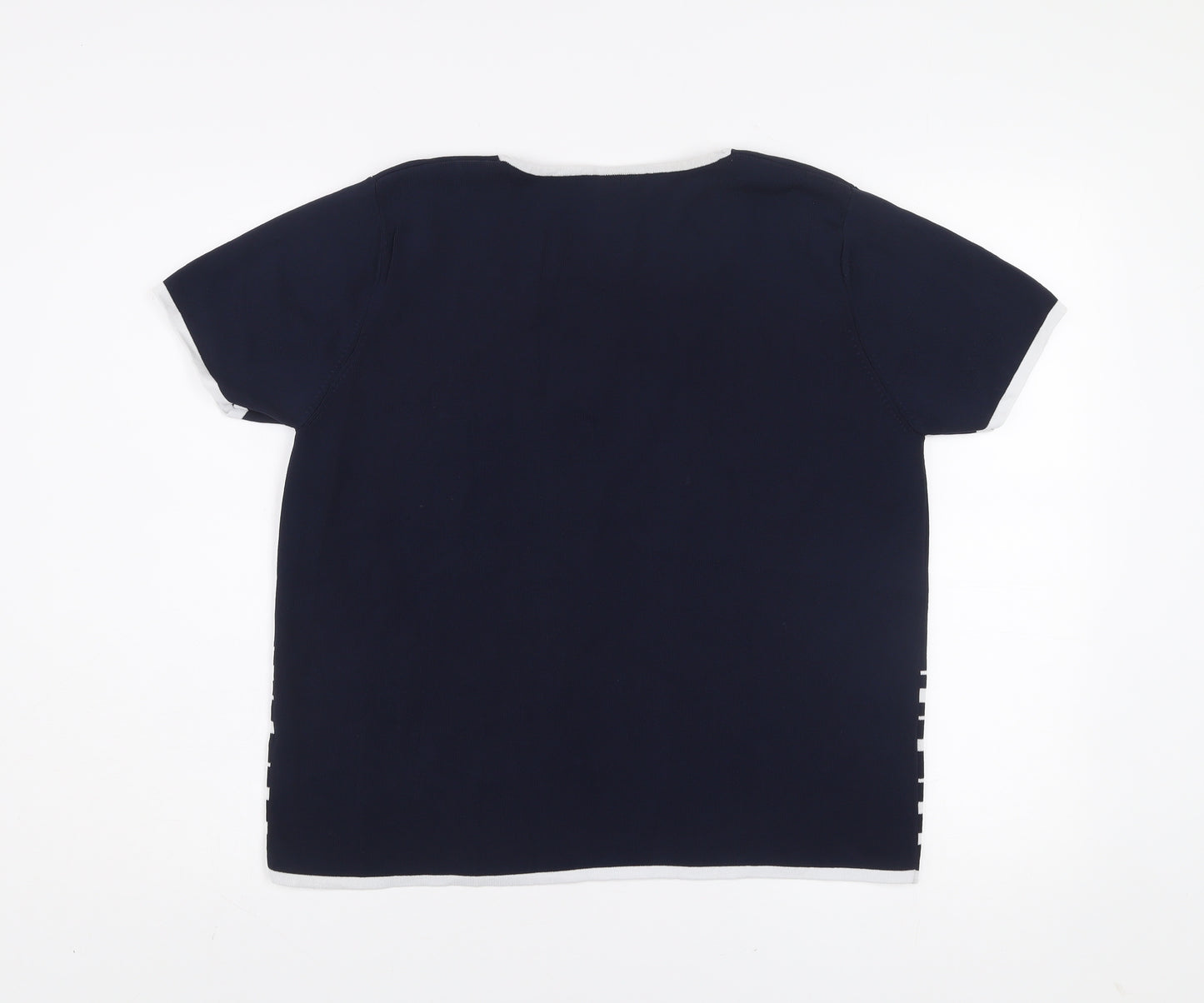 Avant Garde Women's Blue Striped Embroidered T-Shirt Size L
