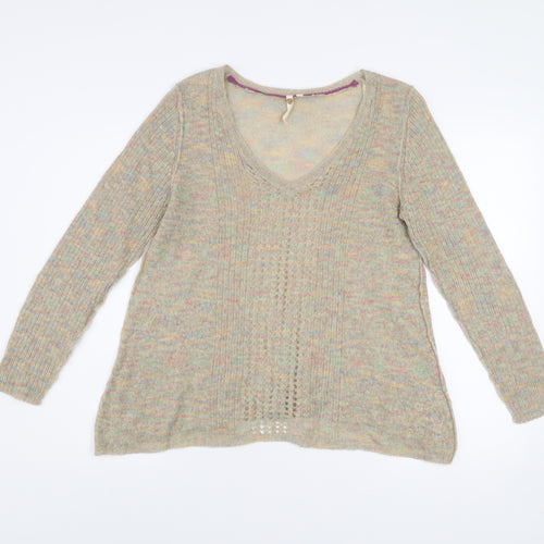 White Stuff Women's Beige V-Neck Long Sleeve Mohair Wool Jumper Size 12