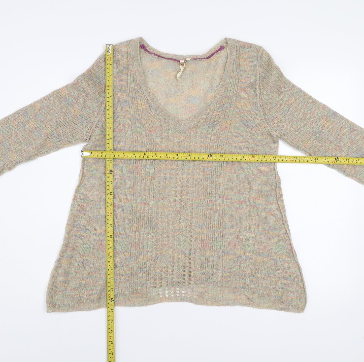 White Stuff Women's Beige V-Neck Long Sleeve Mohair Wool Jumper Size 12
