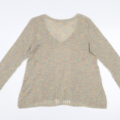White Stuff Women's Beige V-Neck Long Sleeve Mohair Wool Jumper Size 12