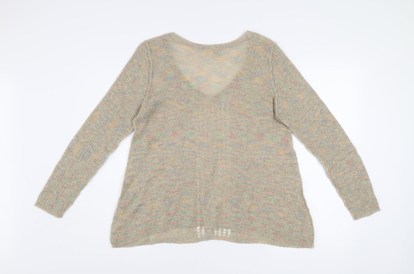 White Stuff Women's Beige V-Neck Long Sleeve Mohair Wool Jumper Size 12