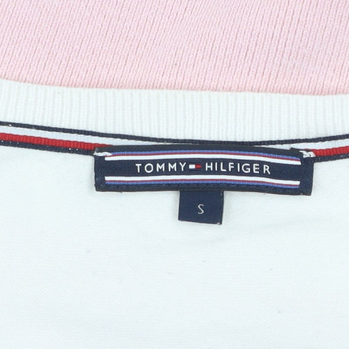 Tommy Hilfiger Men's Pink White Striped V-Neck Cotton Jumper S