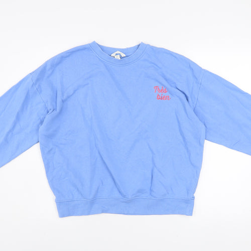 H&M Womens Blue Crew Neck Pullover Sweatshirt XS Cotton Blend