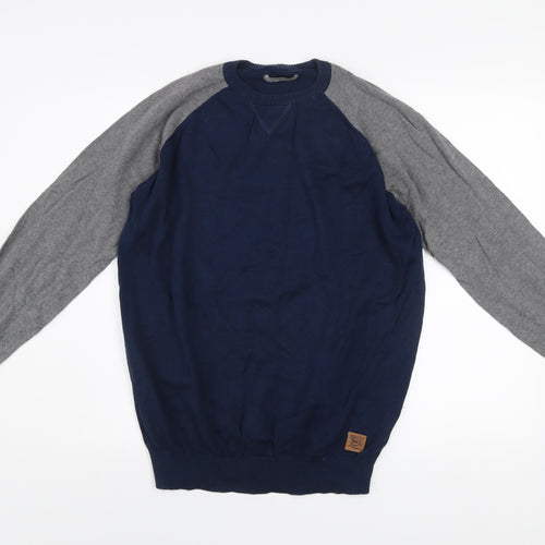 Springfield Men’s Blue Grey Cotton Crew Neck Pullover Jumper XL