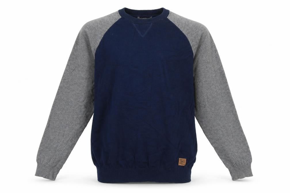 Front view of Springfield Men’s Blue Grey Cotton Crew Neck jumper XL