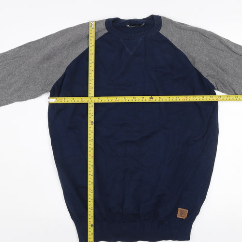 Springfield Men’s Blue Grey Cotton Crew Neck Pullover Jumper XL