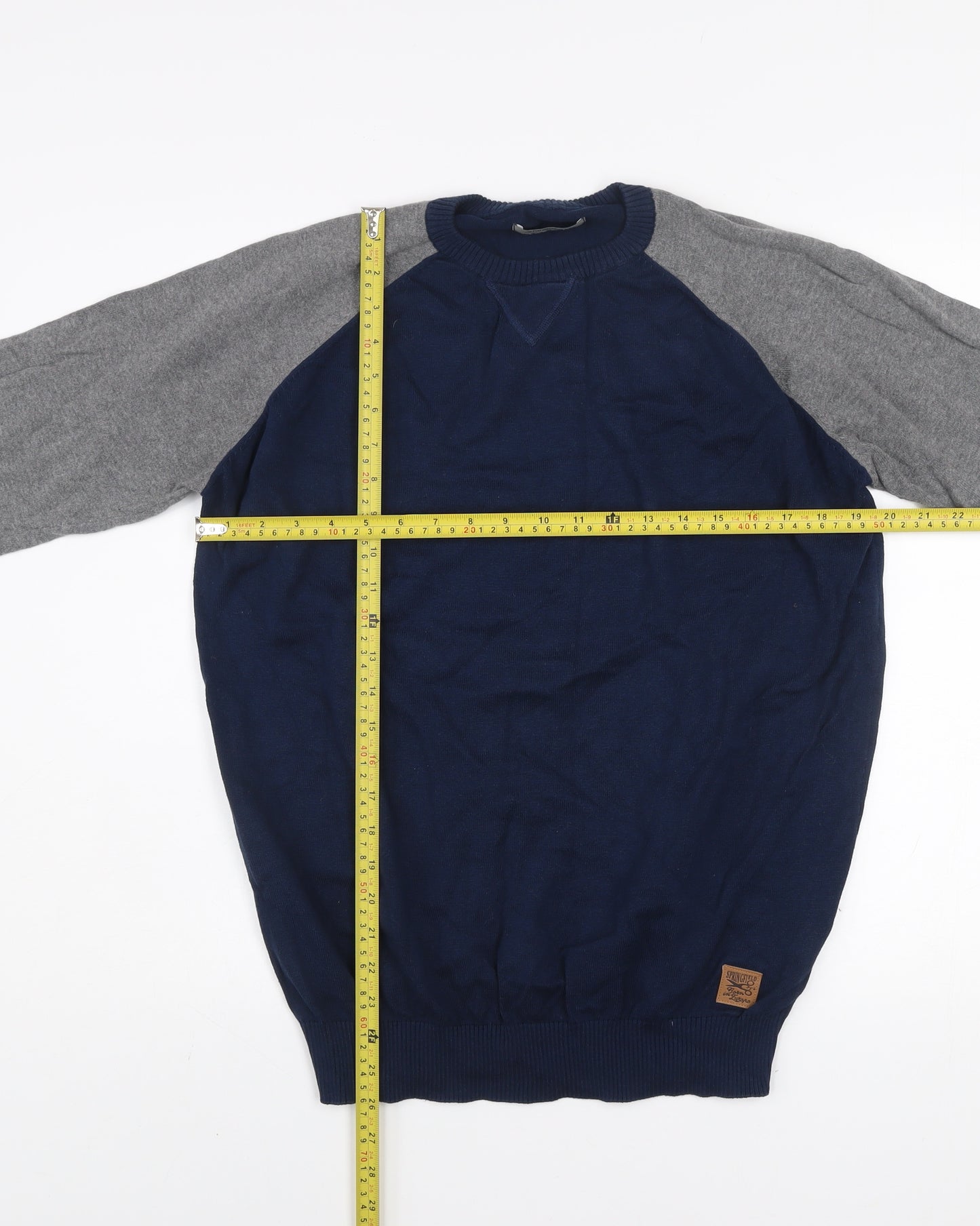 Springfield Men’s Blue Grey Cotton Crew Neck Pullover Jumper XL