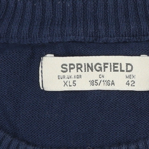 Springfield Men’s Blue Grey Cotton Crew Neck Pullover Jumper XL