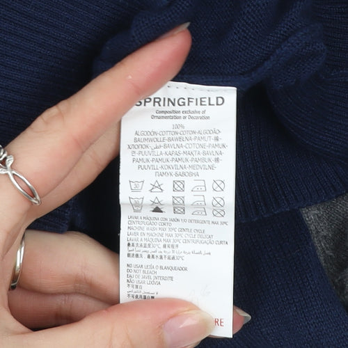 Springfield Men’s Blue Grey Cotton Crew Neck Pullover Jumper XL