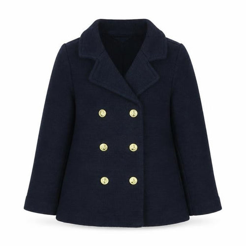 H&M Girls Blue Double-Breasted Pea Coat 4-5 Years Acrylic Knit Jacket