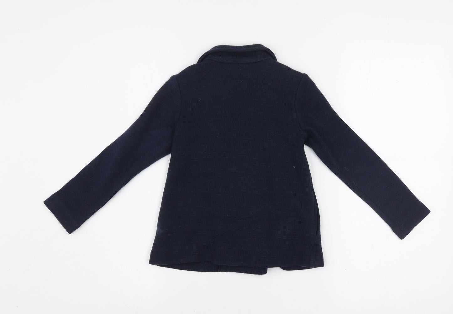 H&M Girls Blue Double-Breasted Pea Coat 4-5 Years Acrylic Knit Jacket