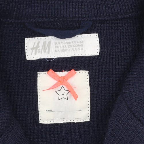 H&M Girls Blue Double-Breasted Pea Coat 4-5 Years Acrylic Knit Jacket