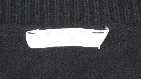 Pepper & Mint Women Black Floral Knit Jumper Size 12 Cotton Blend
