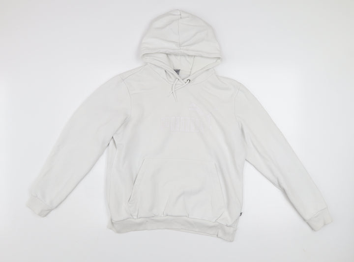 Puma Women White XL Pullover Hoodie Cotton Blend Hooded Sweatshirt