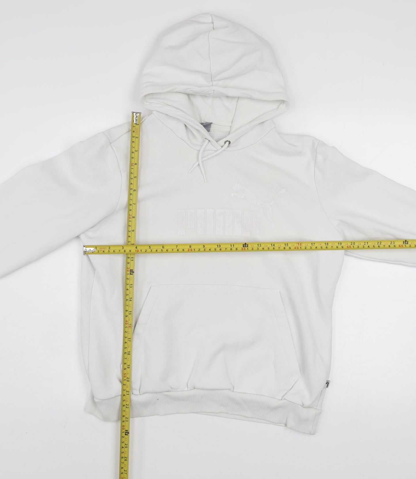 Puma Women White XL Pullover Hoodie Cotton Blend Hooded Sweatshirt