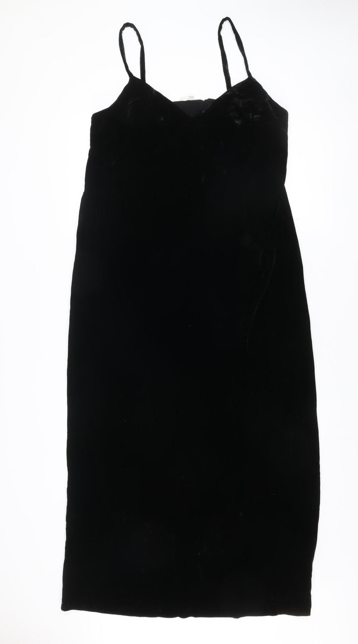 Boden Women Black Velvet Slip Dress Size 14 Knee Length Elegant V Neck