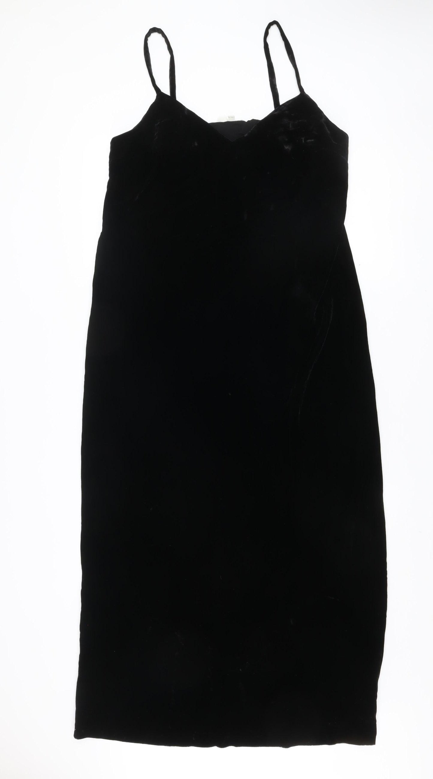 Boden Women Black Velvet Slip Dress Size 14 Knee Length Elegant V Neck