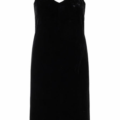 Boden Women Black Velvet Slip Dress Size 14 Knee Length Elegant V Neck