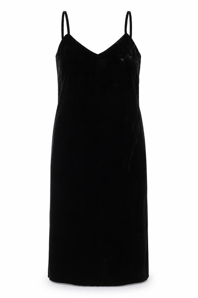 Boden Women Black Velvet Slip Dress Size 14 Knee Length Elegant V Neck