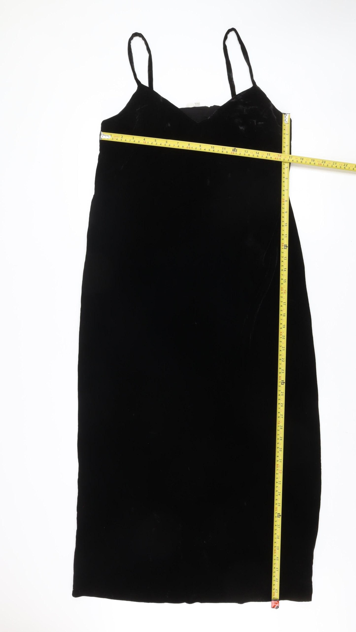 Boden Women Black Velvet Slip Dress Size 14 Knee Length Elegant V Neck