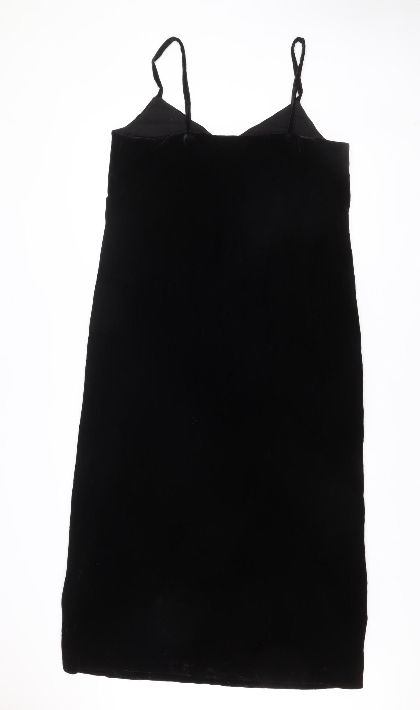 Boden Women Black Velvet Slip Dress Size 14 Knee Length Elegant V Neck