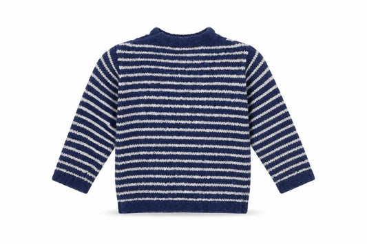 Front view of Marks & Spencer unisex baby blue striped knit jumper 12-18 months