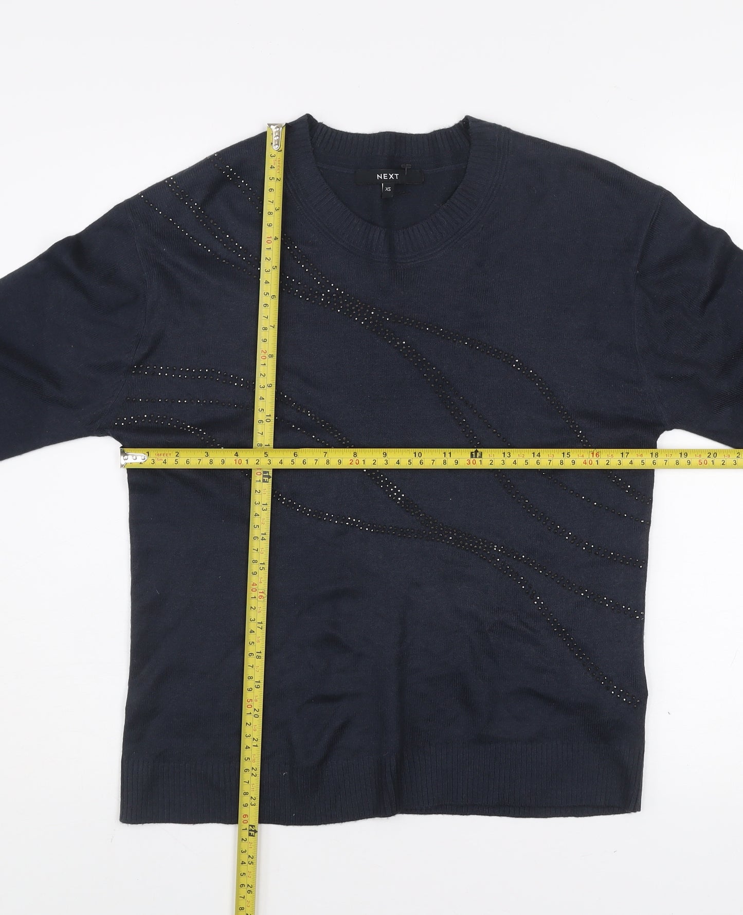 Next Women’s Black Beaded Crew Neck Knit Jumper XS