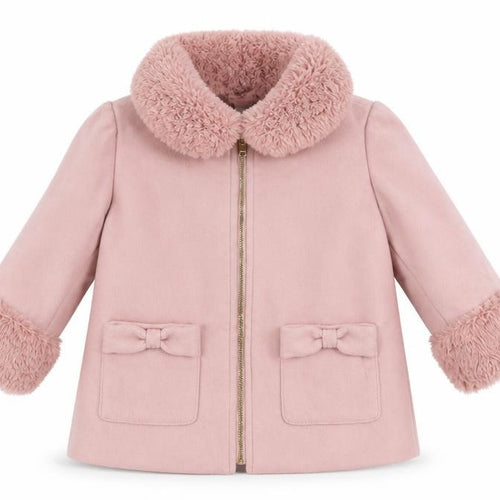 River Island Girls Pink Faux Fur Trim Zip Coat 2-3 Years