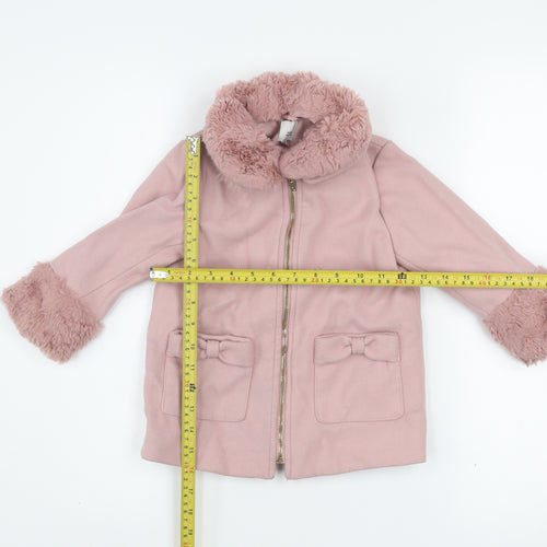 River Island Girls Pink Faux Fur Trim Zip Coat 2-3 Years