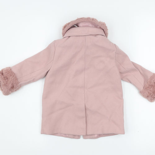 River Island Girls Pink Faux Fur Trim Zip Coat 2-3 Years