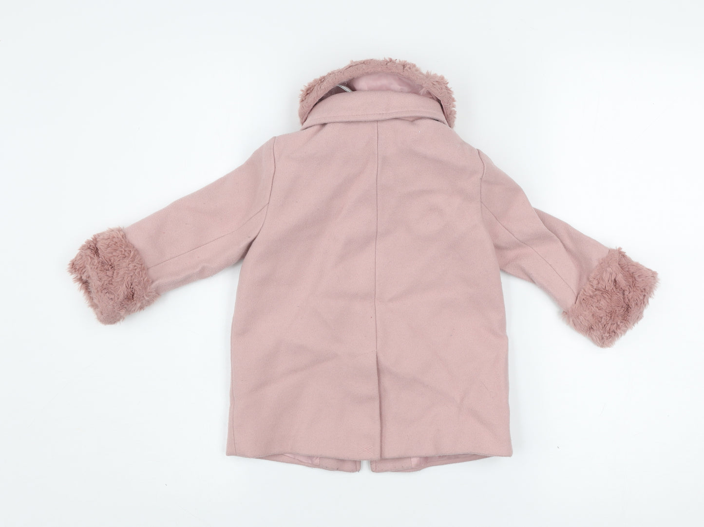 River Island Girls Pink Faux Fur Trim Zip Coat 2-3 Years