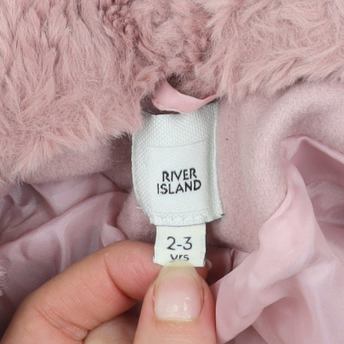 River Island Girls Pink Faux Fur Trim Zip Coat 2-3 Years