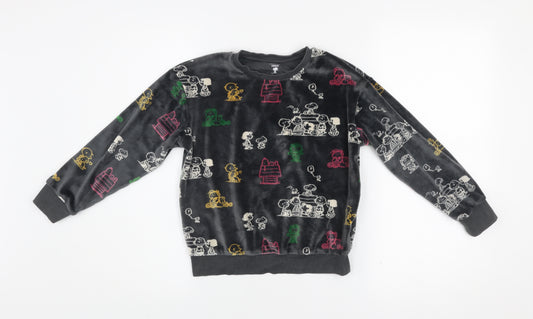 Marks and Spencer Girls Grey Snoopy Peanuts Pyjama Top 9-10 Years Velour
