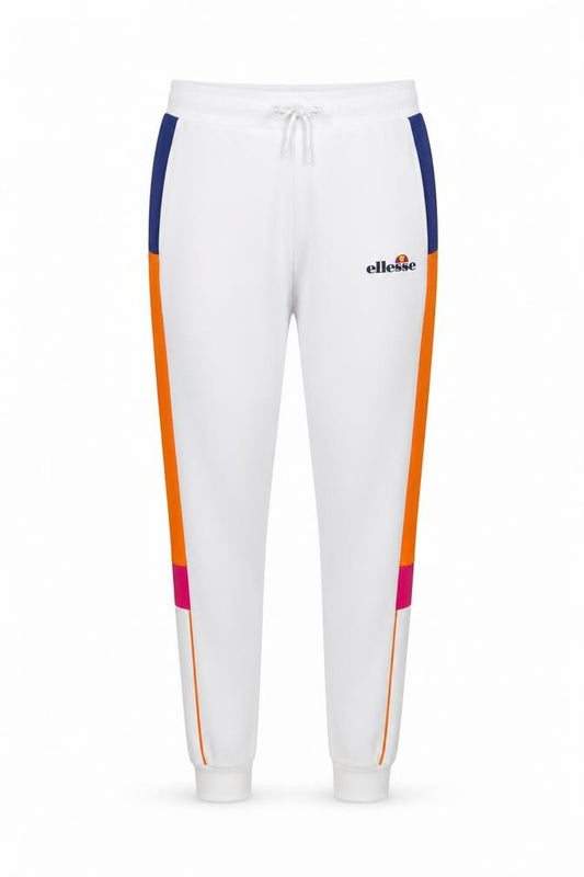 Front view of Ellesse women’s white jogger trousers, size UK 10, colourblock polyester gym pants